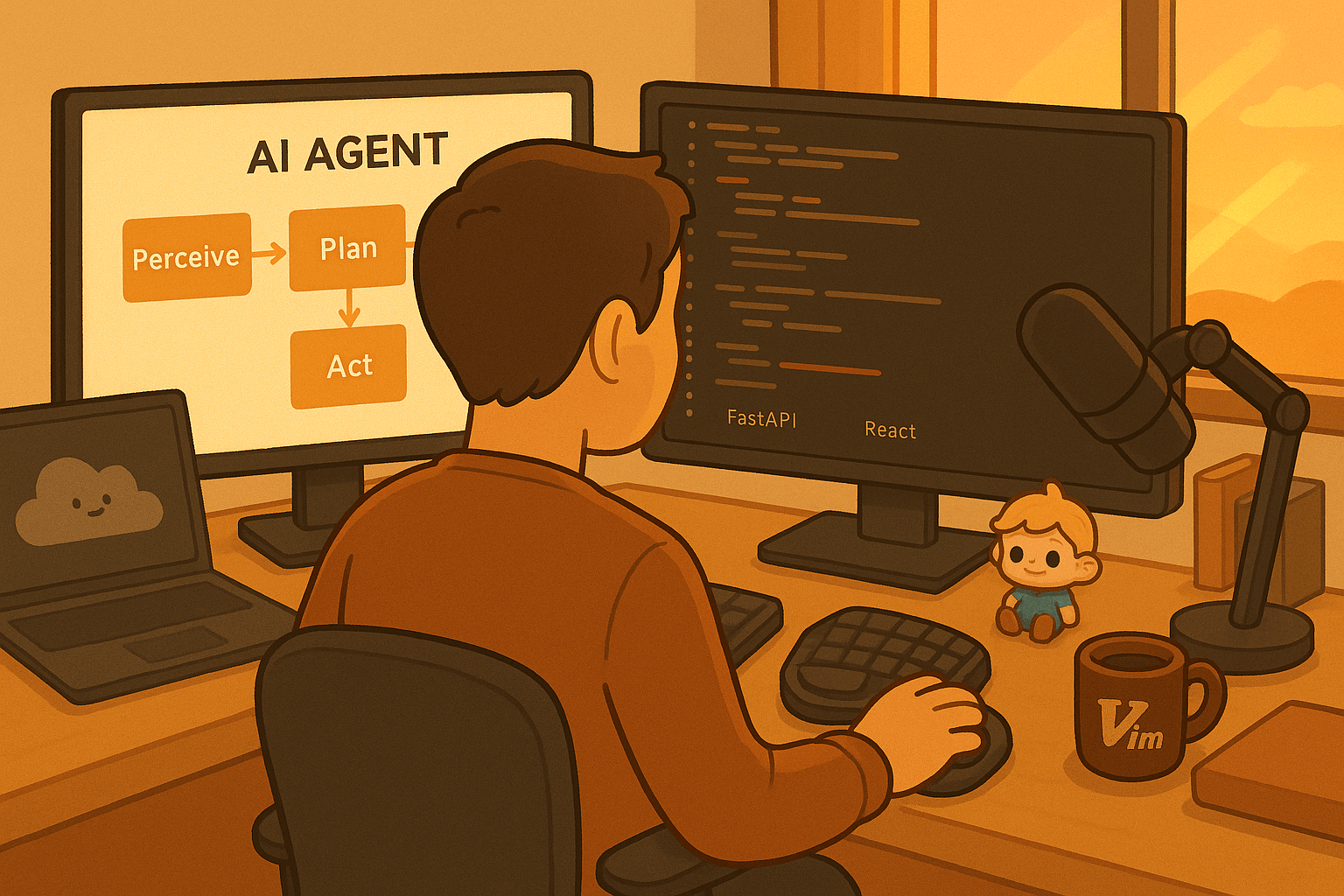 Developer collaborating with an AI agent through plain-language instructions