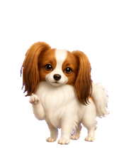 Georgie, the animated Phalène Codex pet, offering a paw