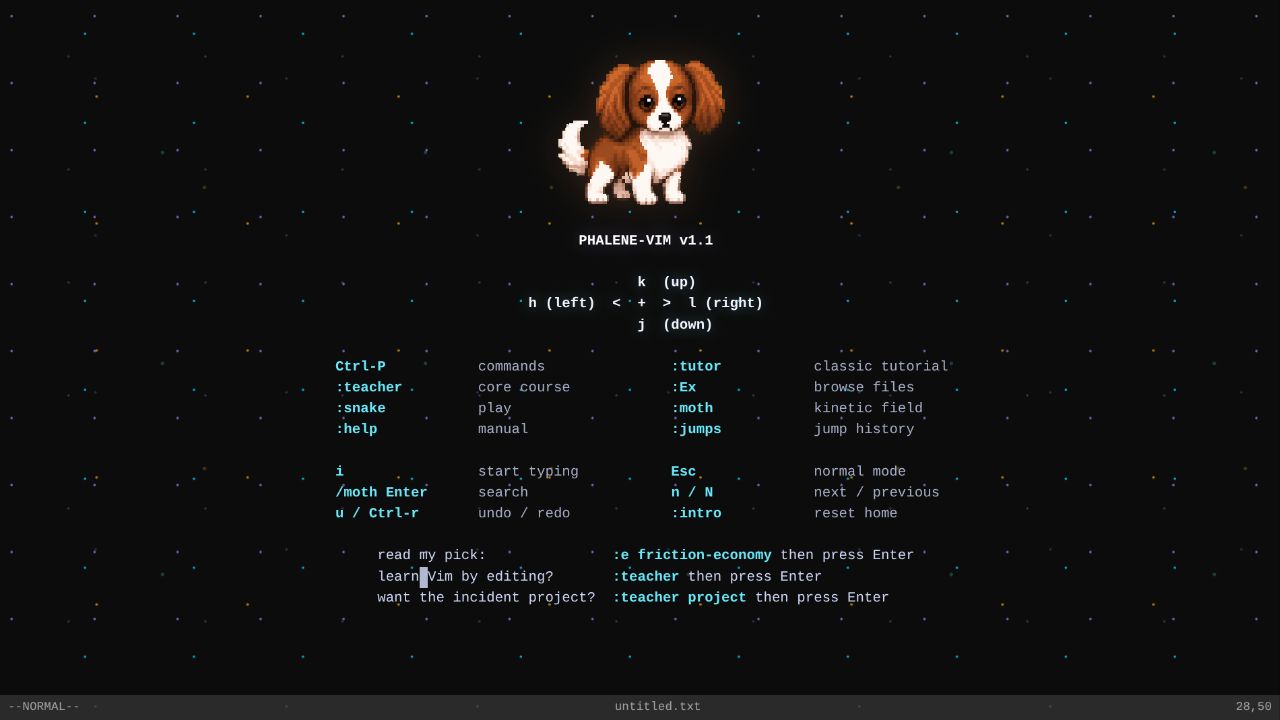 Phalene-Vim main dashboard with Georgie and keyboard guidance