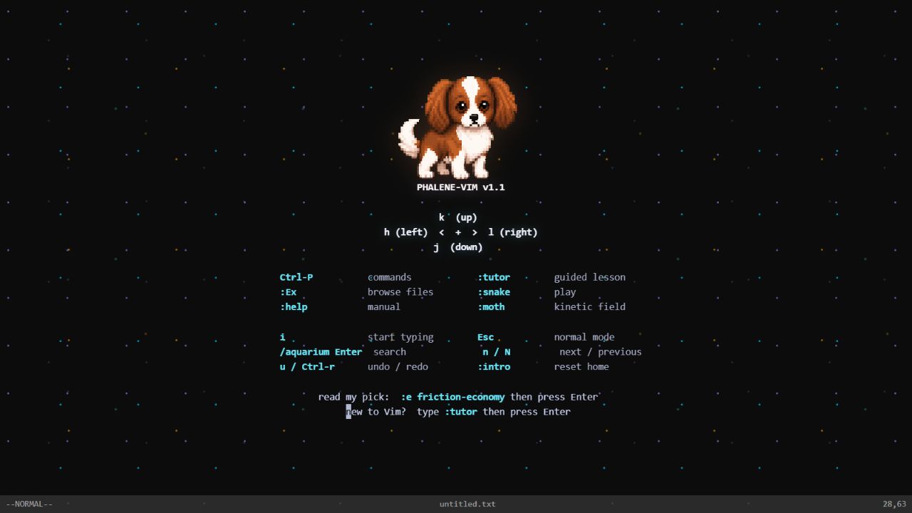 Phalene-Vim dashboard with Georgie and keyboard guidance