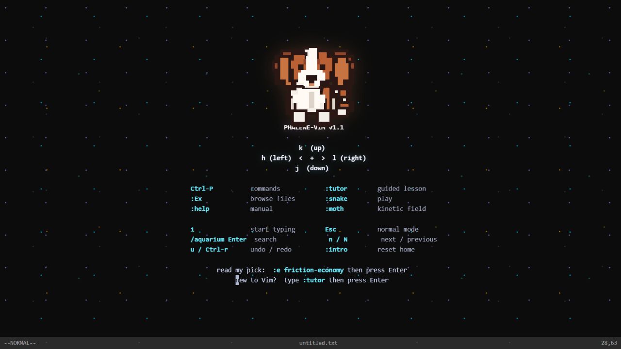 Phalene-Vim dashboard with Georgie and keyboard guidance